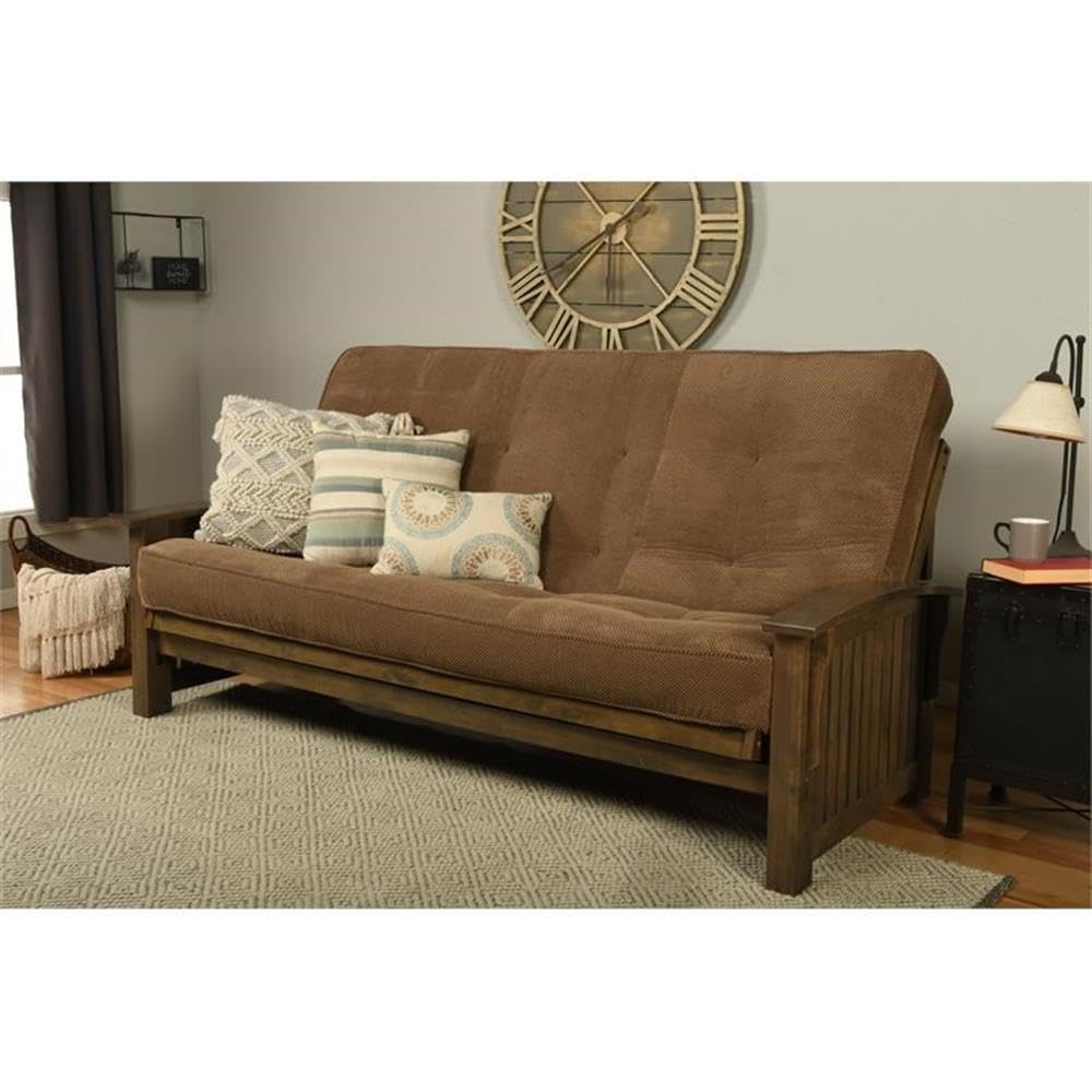 Kodiak Furniture Washington Queen Size Futon Frame and Mattress Set - Wood Futon Frame with Mattress Included in Mocha Brown Color