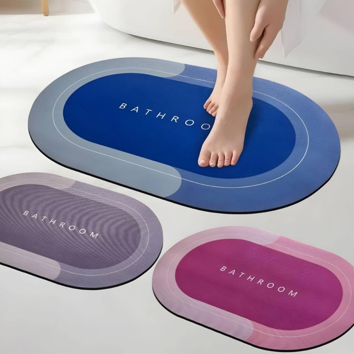 Outlay Home Rubber Oval Bath Mat, 40x60 cm, Super Absorbent, AntiSkid, Quick Drying  (Multicolor) (3 Pieces)