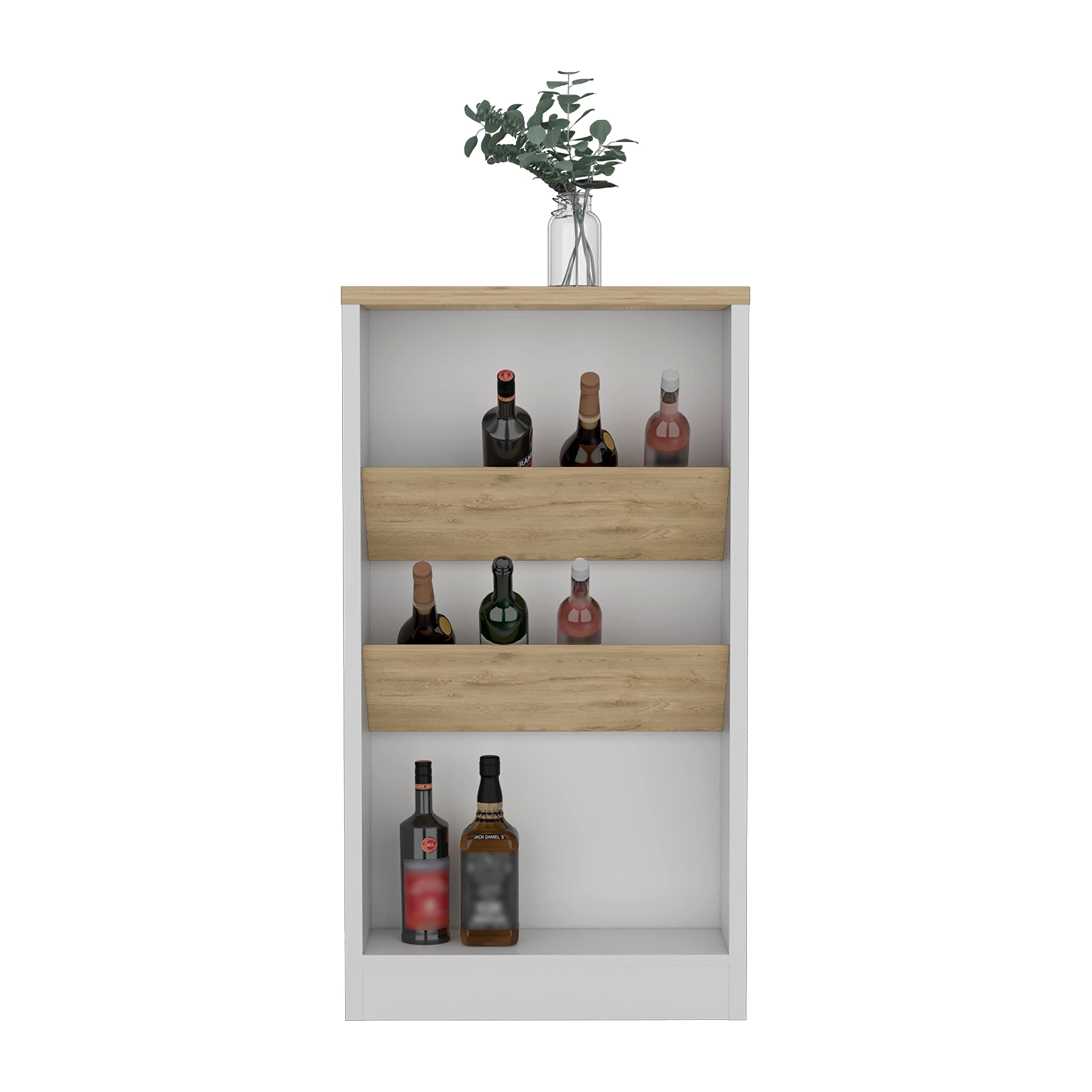 DEPOT E-SHOP Kitchen Island 41" H, 2 Bottle Organizer and Shelf, White/Macadamia