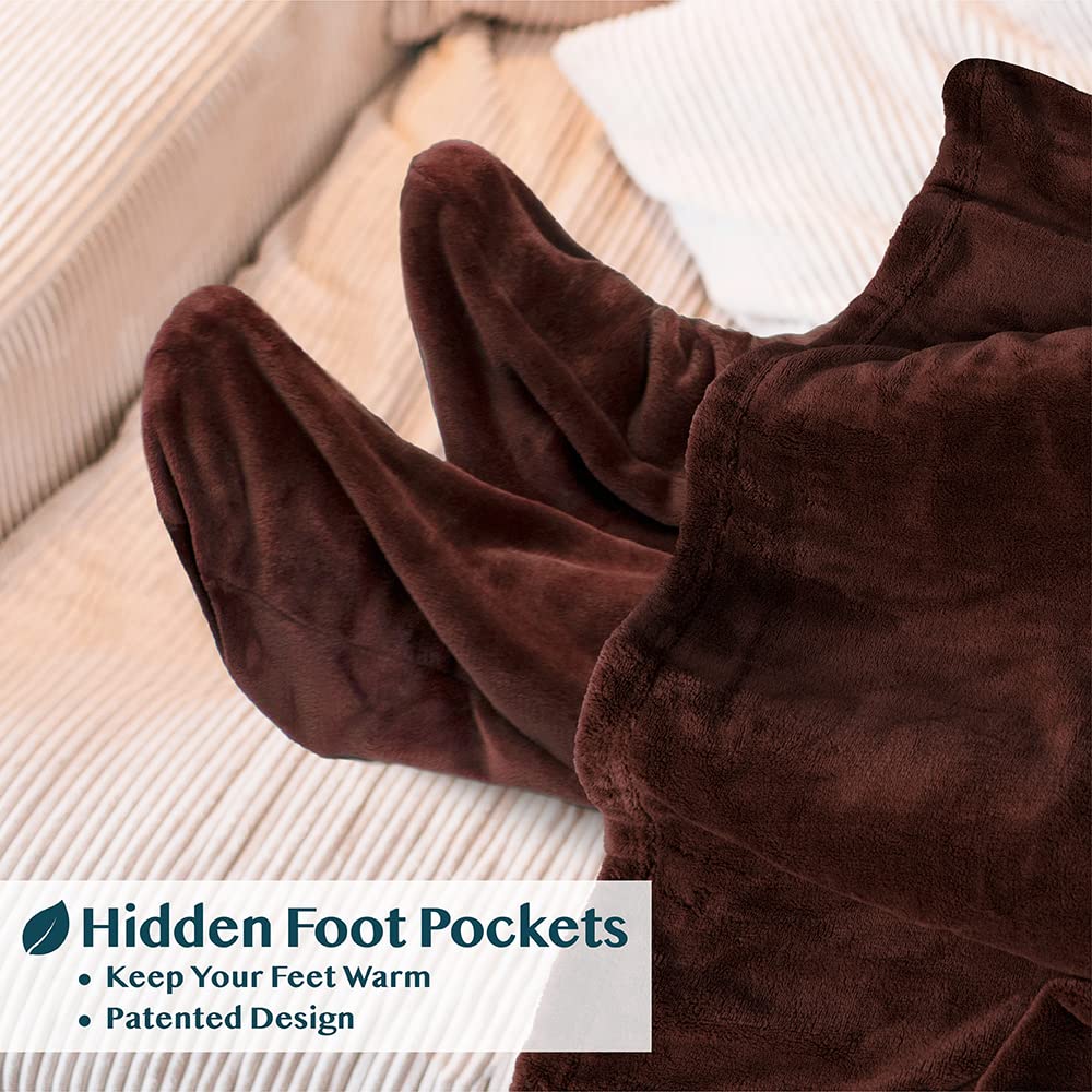 Pavilia Fleece Blanket With Sleeves, Foot Pockets For Women Men Adults, Plush Wearable Blanket Throw Wrap, Warm Snuggle Blanket Robe, Cozy Gift Ideas Wife Mom, Brown