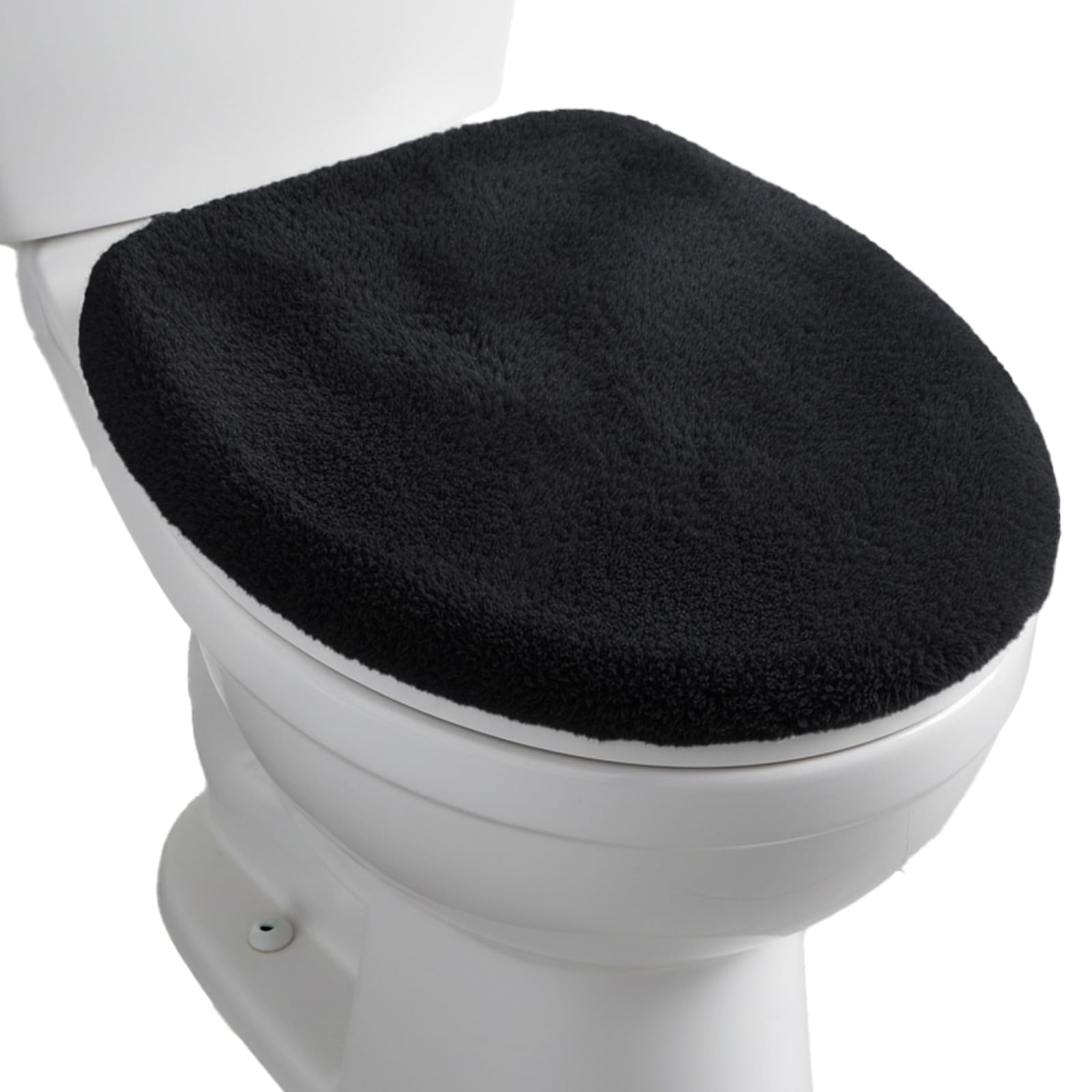 DOPENSPI Black Microfiber Toilet Lid Cover, Non-Slip Soft Toilet Cover Adjustable Toilets Seat Covers Absorbent Machine Washable