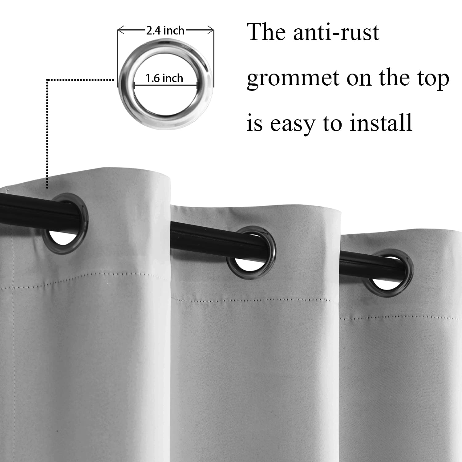 Jiuzhen Short Curtains Kitchen Half Window Blackout Curtains With Tiebacks For Baseroom Shadows, Grommet Curtains For Living Room, Set Of 2 Window Curtain Panels, 52 X 30 Inch Length,Silver Grey