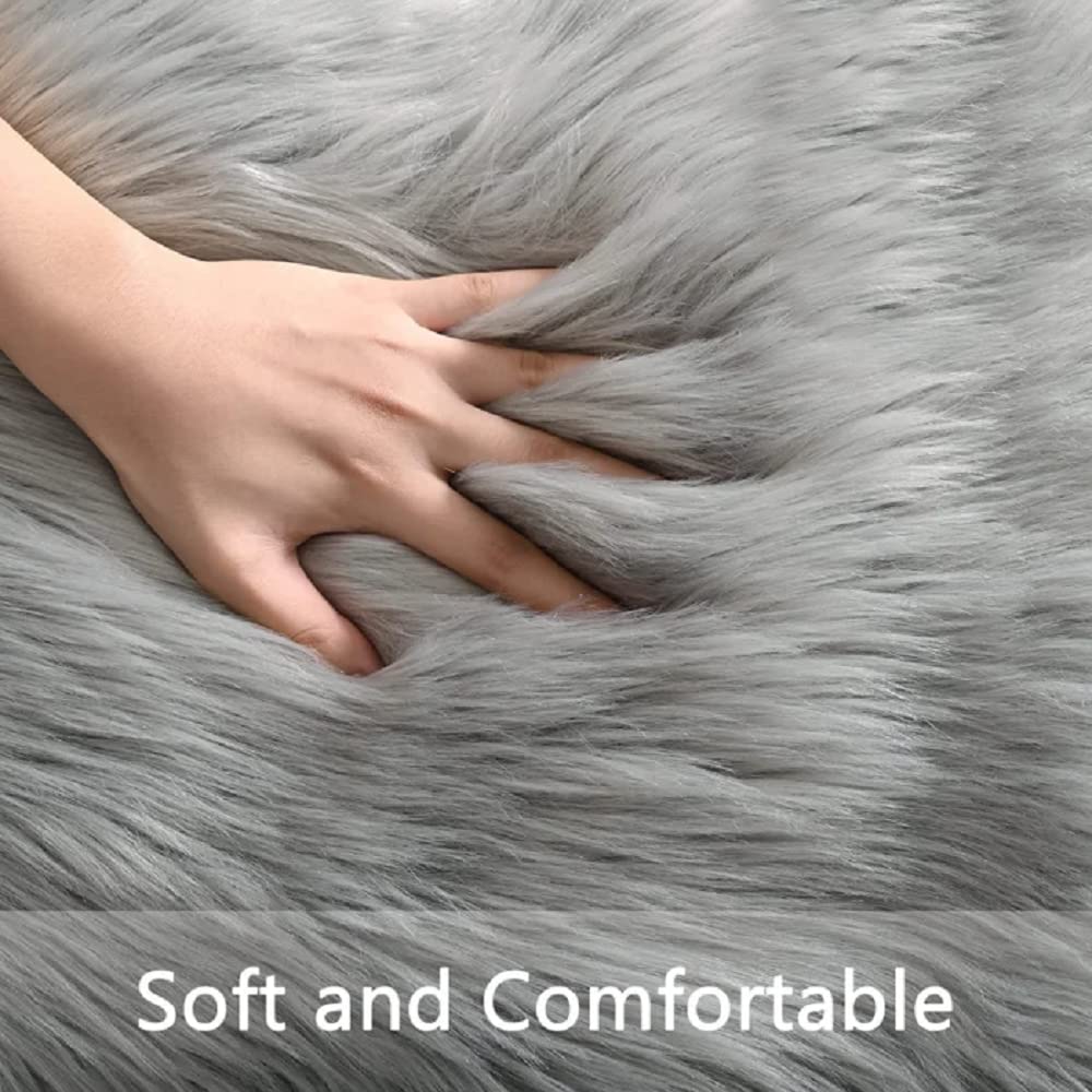 Orinova Light Gray Washable Fuzzy Fur Runner Rugs For Living Room Nursery Rugs For Bedroom Faux Sheepskin Shag Rug 2X6 Teen Room