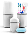 Plastic Capsule Shape Travel Toothbrush Toothpaste Case Holder with Soap Container Combo Pack | Toothbrush Holder for Camping, B