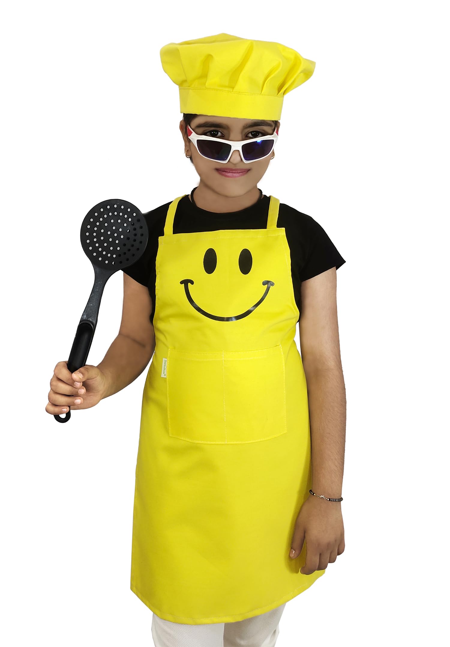 Switchon Polyester Waterproof Adjustable Kids Multi Purpose Cooking Apron With A Chef Cap School Apron  For 3 Years To 6 Years 