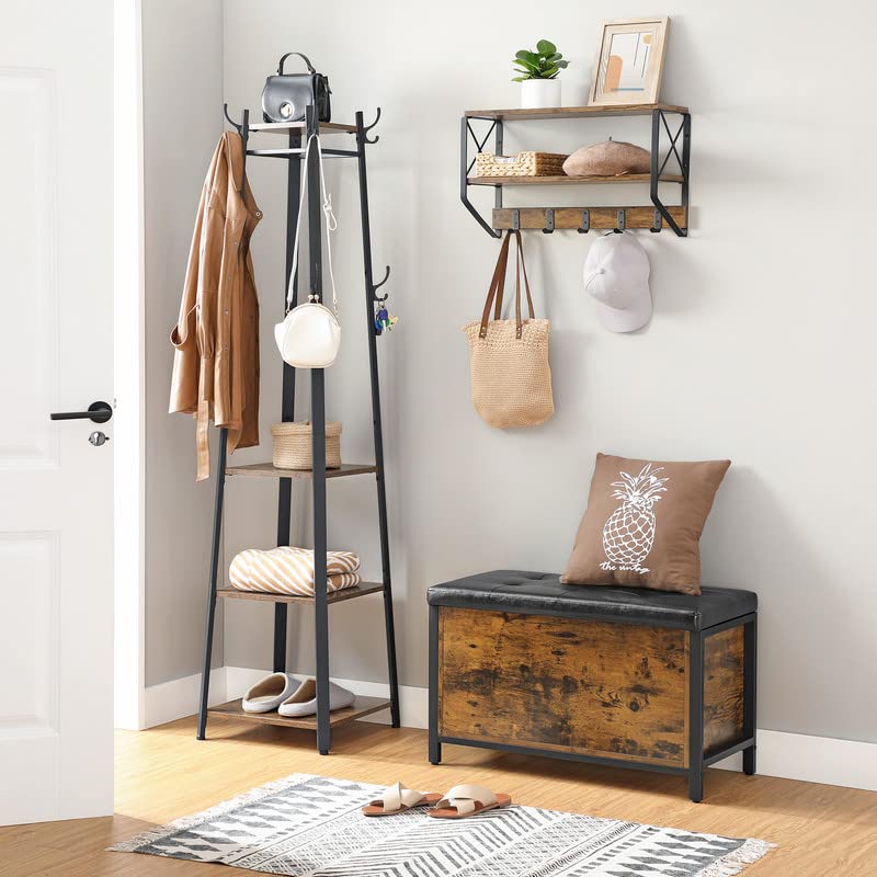 VASAGLE Entryway Storage Bench ULSC80BX, Flip Top Ottoman, Industrial Rustic Brown Engineered Wood, Black