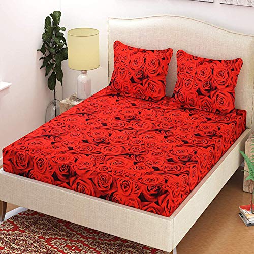DECORUM Polycotton Double Bedsheet with 2 Pillow Cover  Bedsheet Size: 90 x 90 Inch (222 cm x 222 cm) RedRose