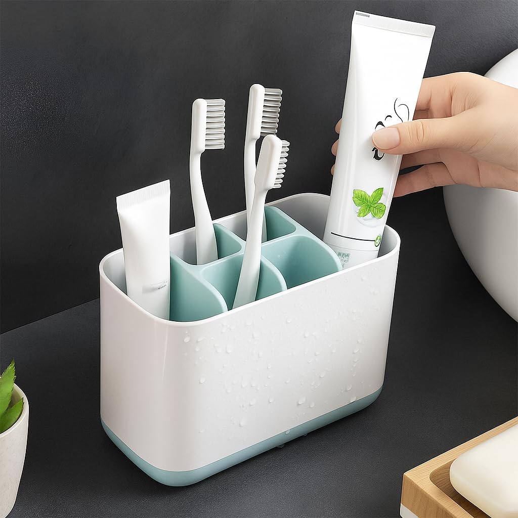 Toothbrush Holder Organizer for Bathroom Countertop  Plastic MultiCompartment Stand for Toothbrushes, Toothpaste, Shavers & Ma