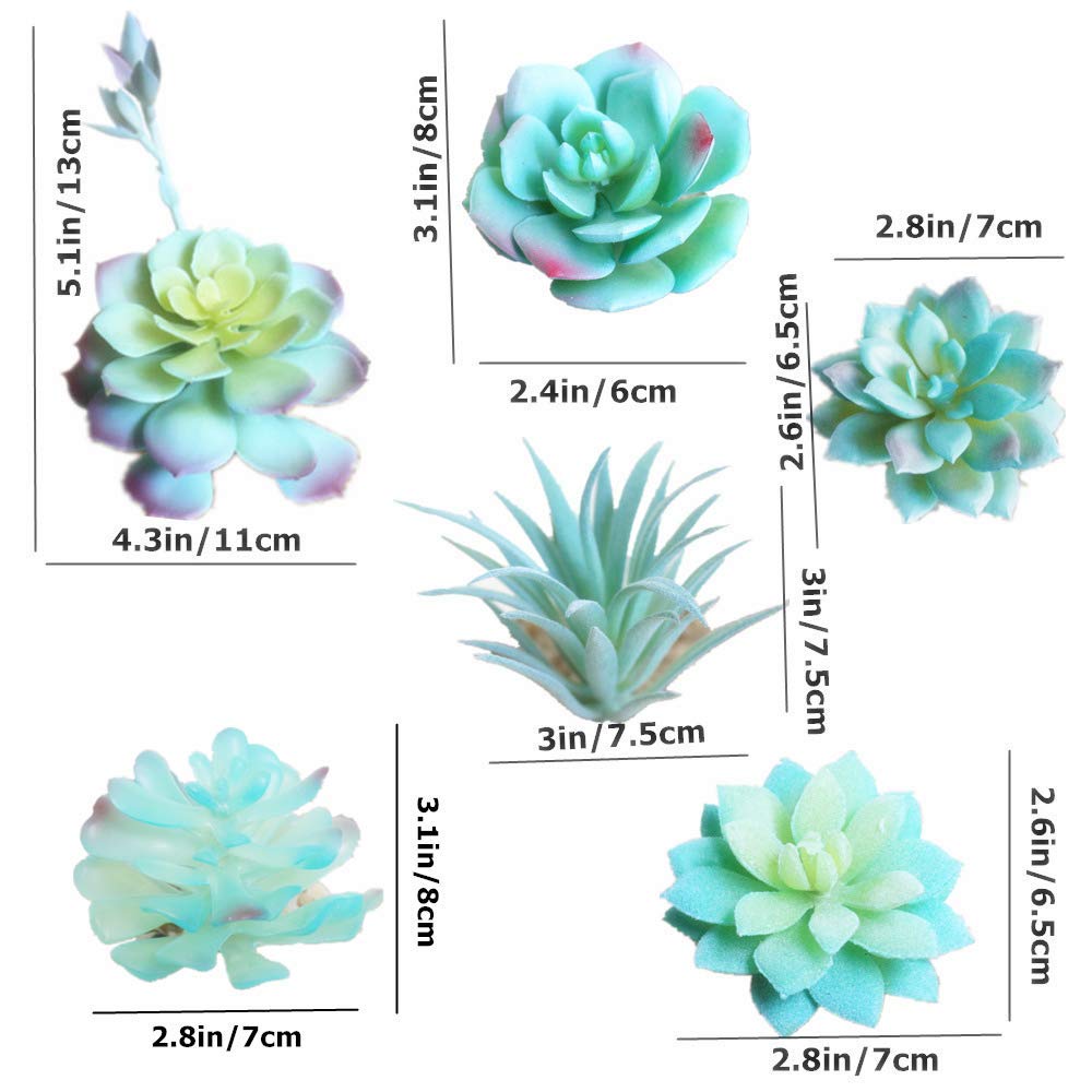 13Pcs Assorted Blue Artificial Succulent Plants Faux Fake Succulents Textured Cactus Stems Cacti Aloe Succulent In Different Art