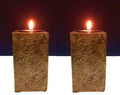 Purpledip Wooden T Light Candle Holders with Brass Sheet Cover (Set of 2) Golden, Indian Souvenir, Gift (10997)