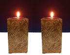 Purpledip Wooden T Light Candle Holders with Brass Sheet Cover (Set of 2) Golden, Indian Souvenir, Gift (10997)