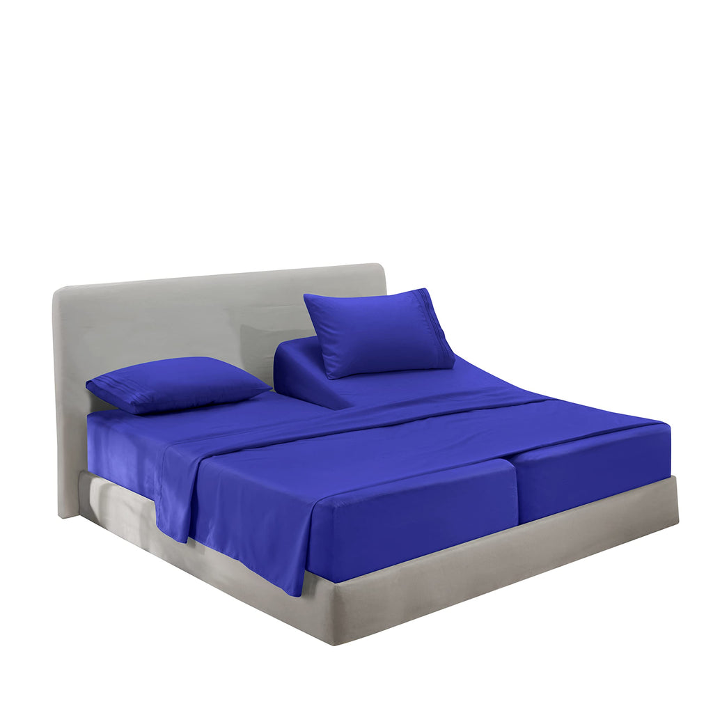 Clara Clark Split King Sheets Set, Deep Pocket Bed Sheets For Split King Size Bed, 4 Piece Bed Sheet Set, Super Soft Bedding Sheets & Pillowcases, Split King, Royal Blue