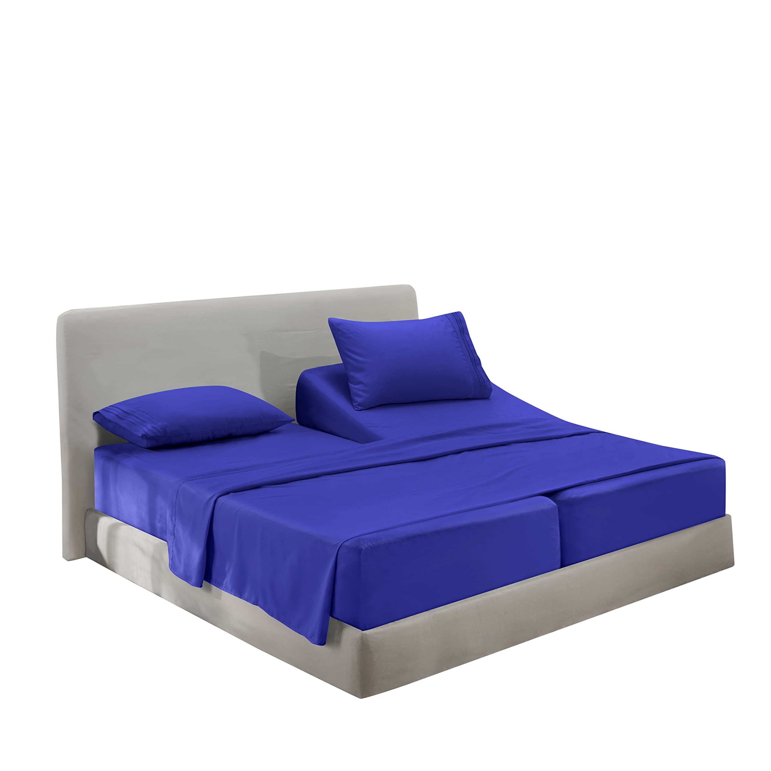 Clara Clark Split King Sheets Set, Deep Pocket Bed Sheets For Split King Size Bed, 4 Piece Bed Sheet Set, Super Soft Bedding Sheets & Pillowcases, Split King, Royal Blue