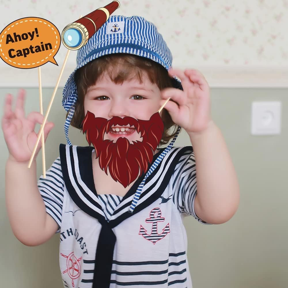 Kristin Paradise 25Pcs Nautical Photo Booth Props With Stick, Ahoy Boy Theme Selfie Props, Sailor Birthday Party Supplies, Cruis