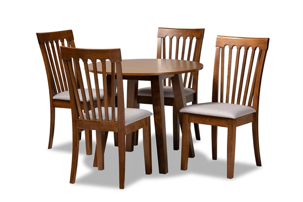 Baxton Studio LIDA Modern and Contemporary Grey Fabric Upholstered and Walnut Brown Finished Wood 5-Piece Dining Set