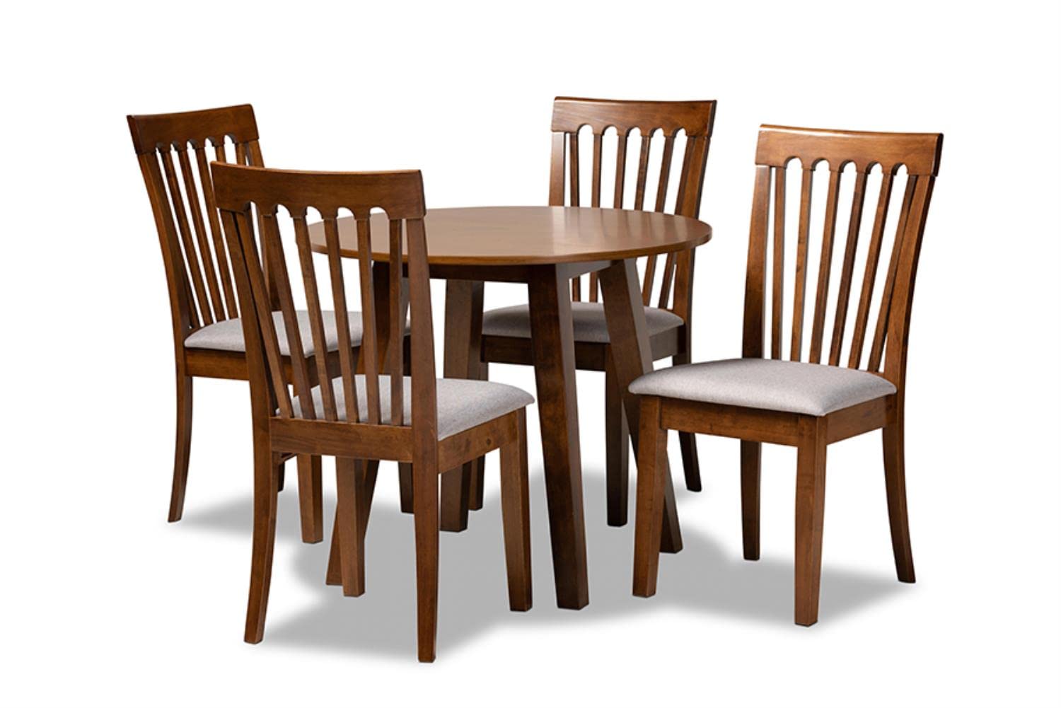 Baxton Studio LIDA Modern and Contemporary Grey Fabric Upholstered and Walnut Brown Finished Wood 5-Piece Dining Set