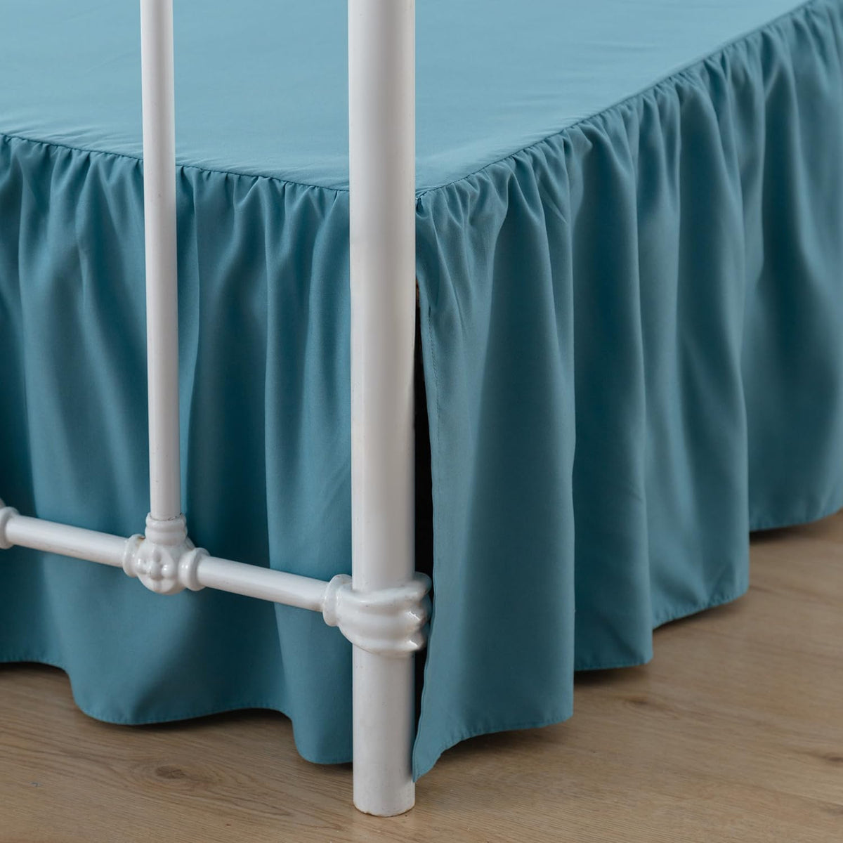 Xuan Dian Bed Skirt King Size Ruffled Bed Skirts With Split Corners, 14 Inch Drop Dust Ruffle Bed Skirt With Platform, Teal Blue