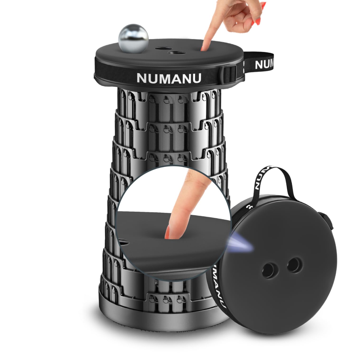 NUMANU 2025 Upgraded Padded Collapsible Stool, Max 620lbs 2.5-18 H Adjustable Portable Folding Stool for Adults, Retractable Fol