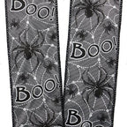 Boo! Spiders Halloween Wired Ribbon - 2 1/2' X 10 Yards, Gray & Black, White Webs, Bows, Wreath, Party Decor, Gift Basket, Clas