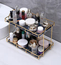 Kiwilon Bathroom Countertop Organizer | Kitchen Organizer Rack | 2 Tier Storage Rack Shelf With Gold Frame & Black Marble Finish