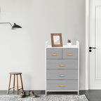 Azl1 Life Concept Storage Dresser Furniture Unit - Large Standing Organizer Chest For Bedroom, Office, Living Room, And Closet - 5 Drawers Removable Fabric Bins - Light Grey