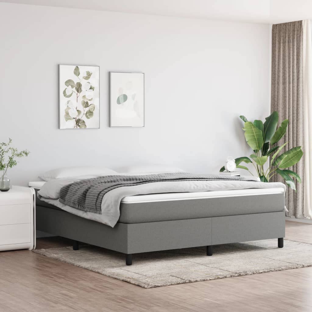 vidaXL King Size Box Spring Bed Frame with Dark Gray Fabric Upholstery – Modern Style Bedroom Furniture, Engineered Plywood Construction, 76"x79.9" Mattress Compatibility