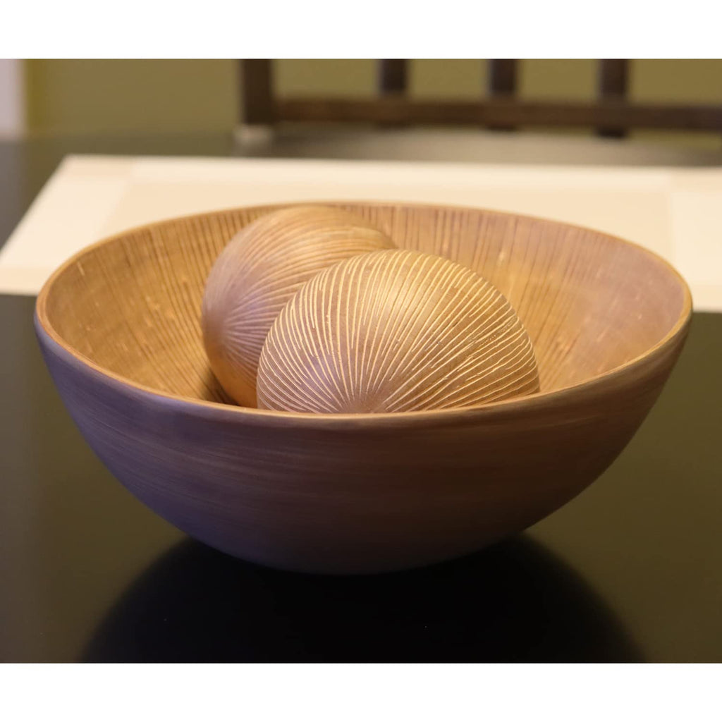 Seraphic 3Pc Large Decorative Bowl For Coffee Table Decor, Kitchen, Dining Room Centerpieces, Orbs/Balls Included, Light Brown