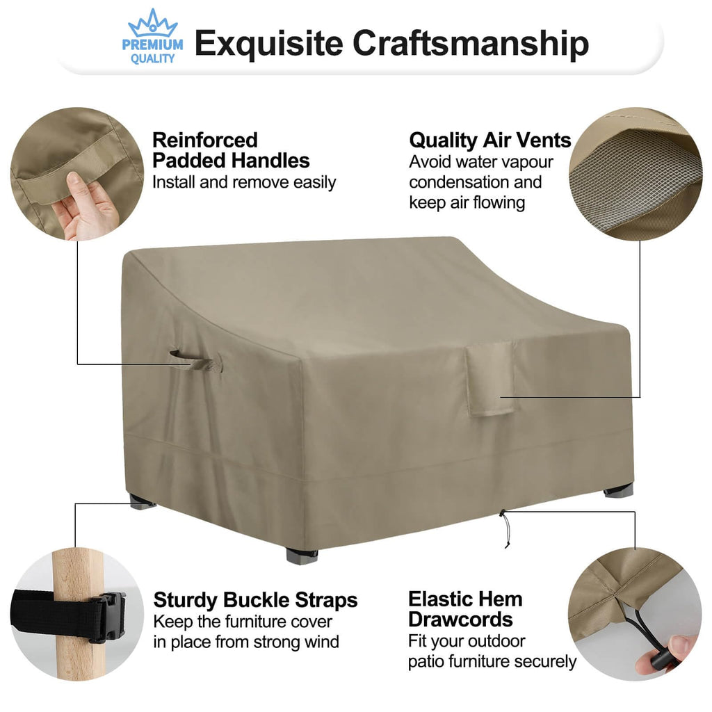 Outdoorlines Outdoor Waterproof Patio Loveseat Couch Cover - Uv Resistant Patio Sofa Furniture Covers Weatherproof Heavy Duty Glider Covers For Outdoor Furniture, 58Wx32.5Dx31H Inches, Camel