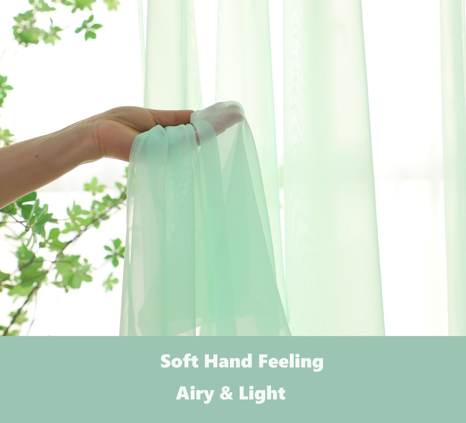 Pi Sheer Curtain 108 Inches Long,Light Window Drapery Soft Airy Voile With Rod Pocket For Living Room/Bedroom/Patio Door/Sliding Glass Door 2 Panels(W42Xl108,Mint Green)