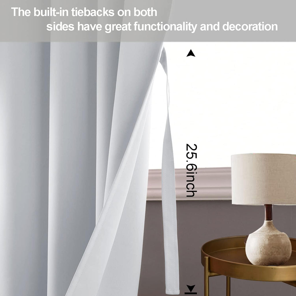 Jiuzhen Greyish White Blackout Curtains With Tiebacks Thermal Insulated, Light Blocking And Noise Reducing Grommet Curtains For And Living Room, Set Of 2 Window Curtain Panels, 52 X 90 Inch Length