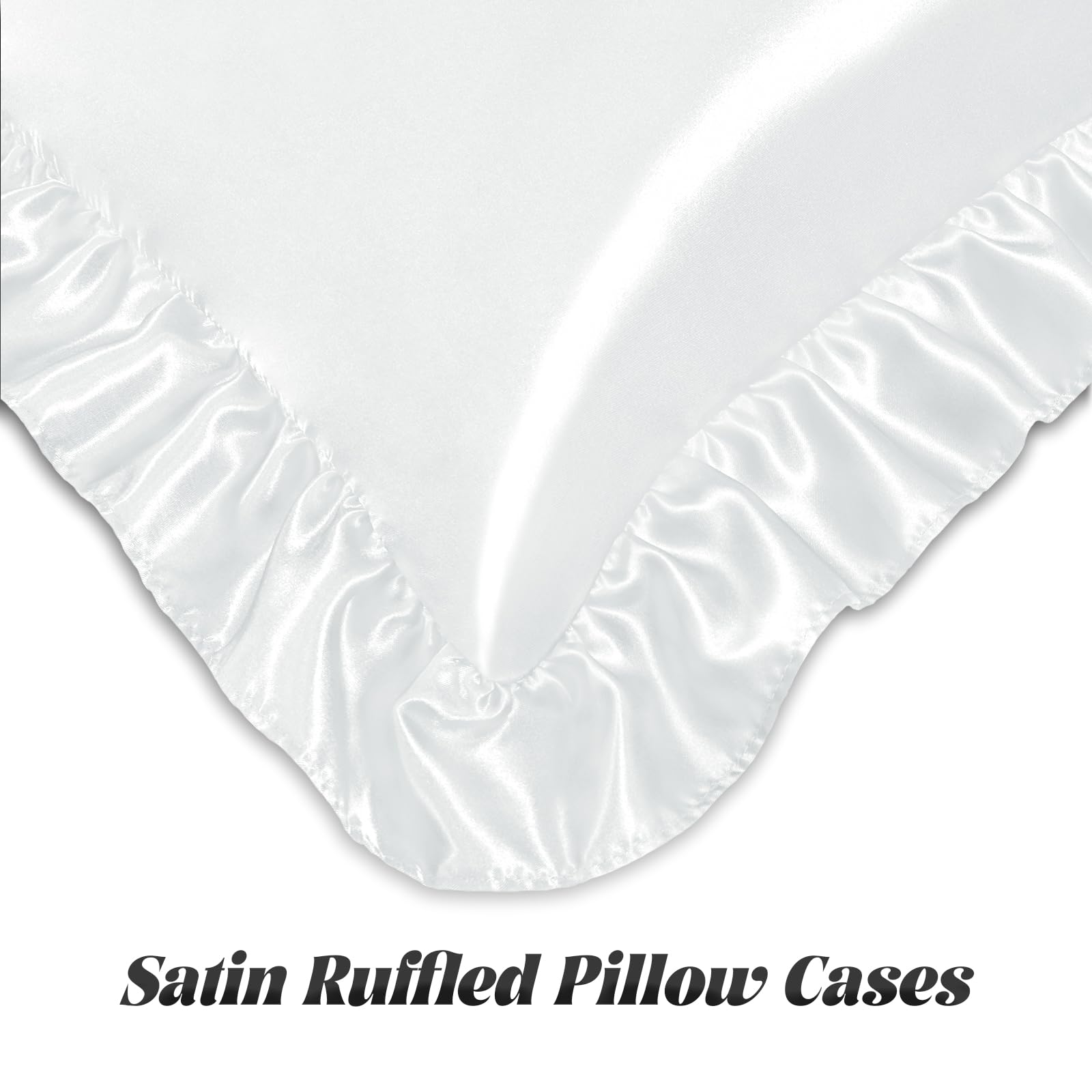 Homiest Ruffle Satin Pillowcase For Hair And Skin, King Size Satin Pillow Covers Silky Pillow Cases Set Of 2, Satin Ruffled Pill