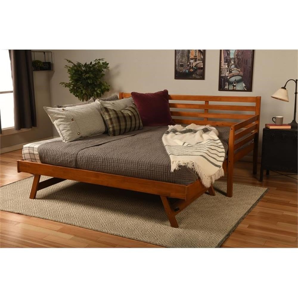Kodiak Furniture Twin to King Size Daybed with Pop Up Trundle in Wood, in Mahogany, No Box Spring Needed, Easy Assembly, Up to Weight Capacity