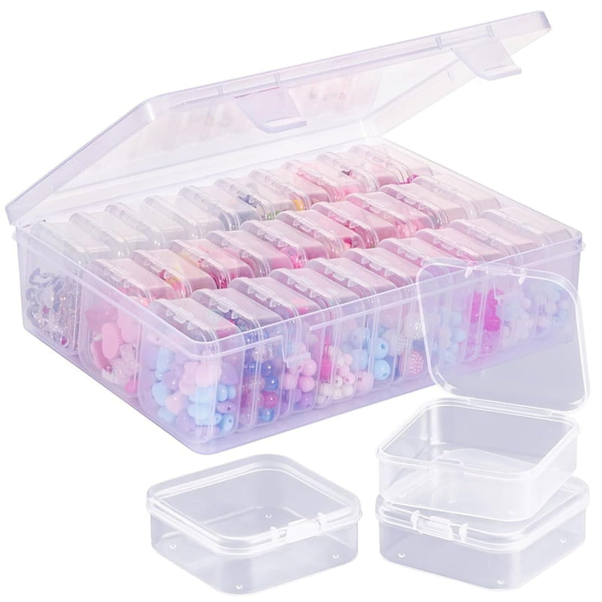 V.V RETAIL Clear Plastic Craft Organizer Box Set, 30 Small Inner Compartments with Large Outer Container, 22.5 x 17 x 6 cm Stora