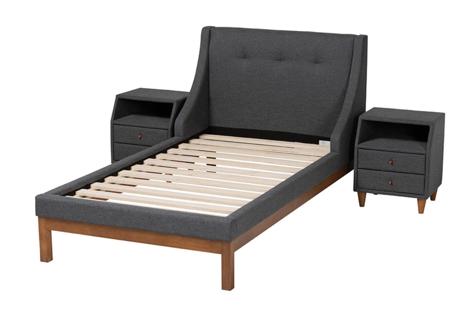 Baxton Studio Louvain Dark Grey Fabric Upholstered Twin Size 3-Piece Bedroom Set
