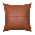 Brawarm Cognac Leather Throw Pillow 18 X 18 Inches, Faux Leather Pillow Cover With Piping, Hand Stitched Leather Decorative Thro