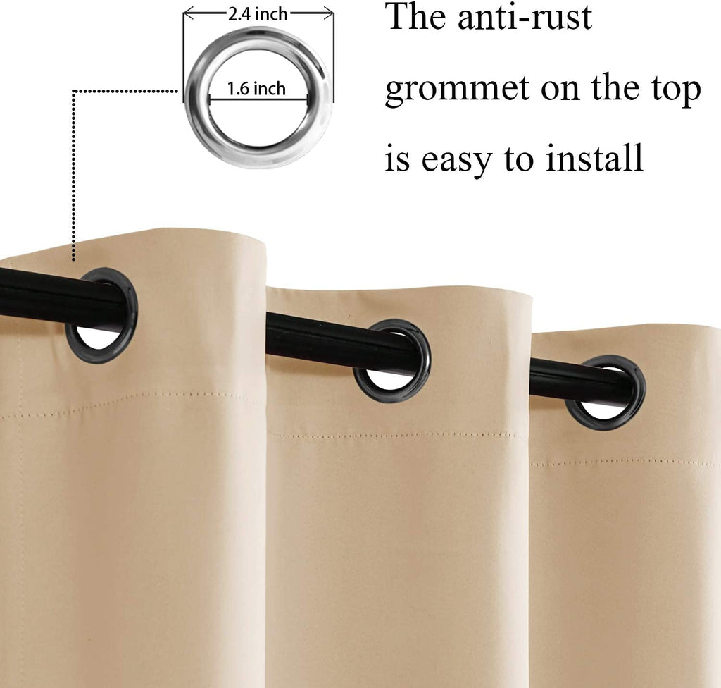Jiuzhen Blackout Curtains With Tiebacks - Thermal Insulated, Light Blocking And Noise Reducing Grommet Curtain Drapes For Bedroom And Living Room, Set Of 2 Panels, Beige, 52 X 84 Inch Length