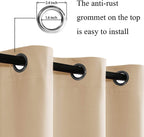Jiuzhen Blackout Curtains With Tiebacks - Thermal Insulated, Light Blocking And Noise Reducing Grommet Curtain Drapes For Bedroom And Living Room, Set Of 2 Panels, Beige, 52 X 84 Inch Length