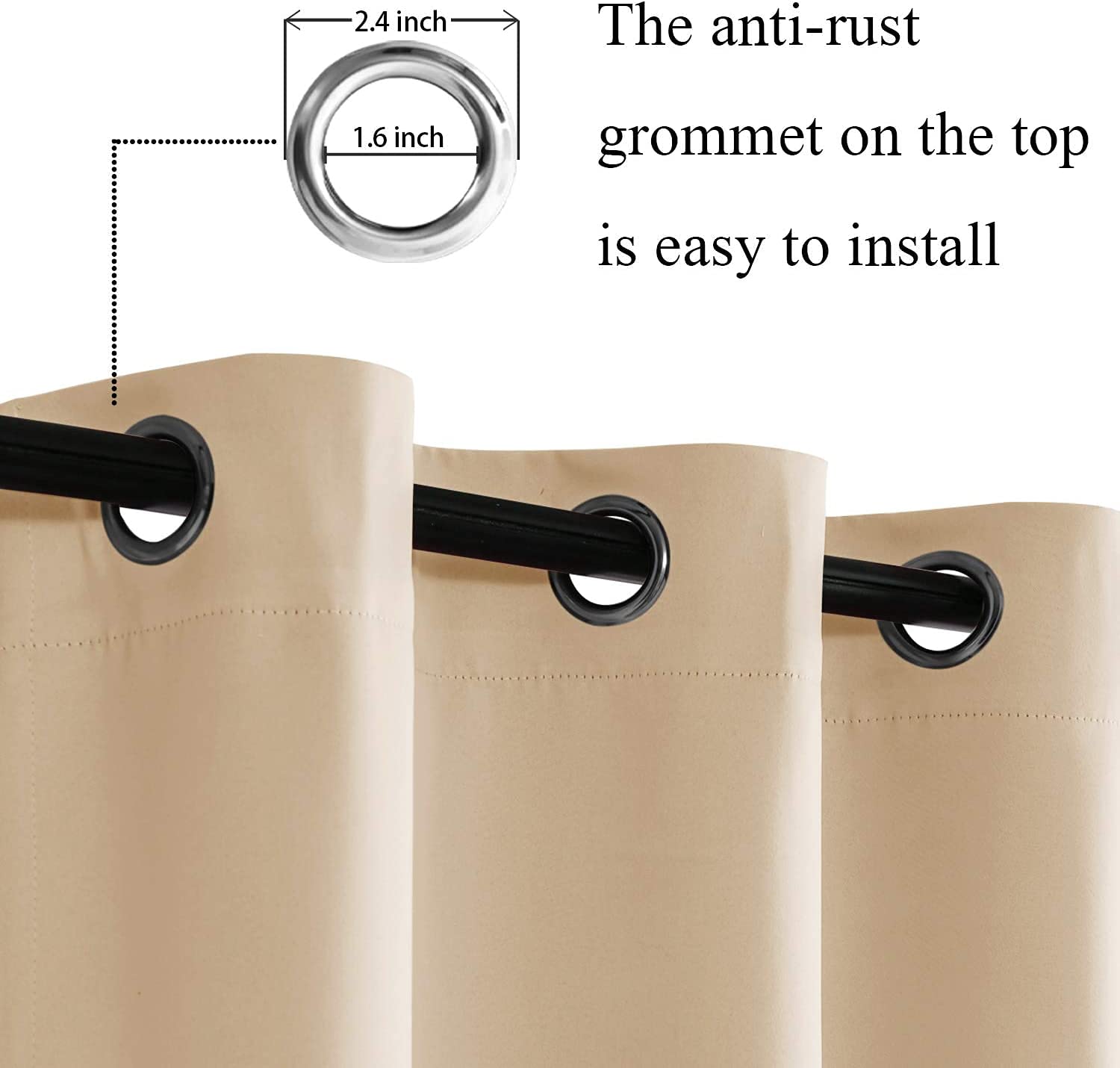 Jiuzhen Blackout Curtains With Tiebacks - Thermal Insulated, Light Blocking And Noise Reducing Grommet Curtain Drapes For Bedroom And Living Room, Set Of 2 Panels, Beige, 52 X 84 Inch Length