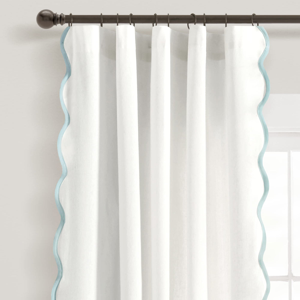 Lush Decor Coastal Chic Scallop Edge Window Curtain Panel Pair, 52 W x 84 L, Blue & White