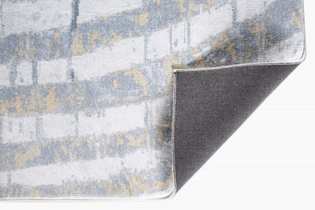 HomeRoots Grey/Gold Polyester 8’ x 10’ Gray Distressed Steps Abstract Area Rug
