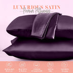 Elegant Comfort Silky And Luxurious 2-Piece Satin Pillowcase Set For Healthier Skin And Hair, Hidden Zipper Closure And Beautifully Packaged, Satin Pillowcase Set, King, Purple