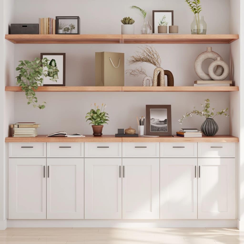 vidaXL Solid Oak Wood Wall Shelf, Light Brown with Live Edge, Versatile Usage as Cabinet or Table Top, 78.7"x 19.7"x 1.6"
