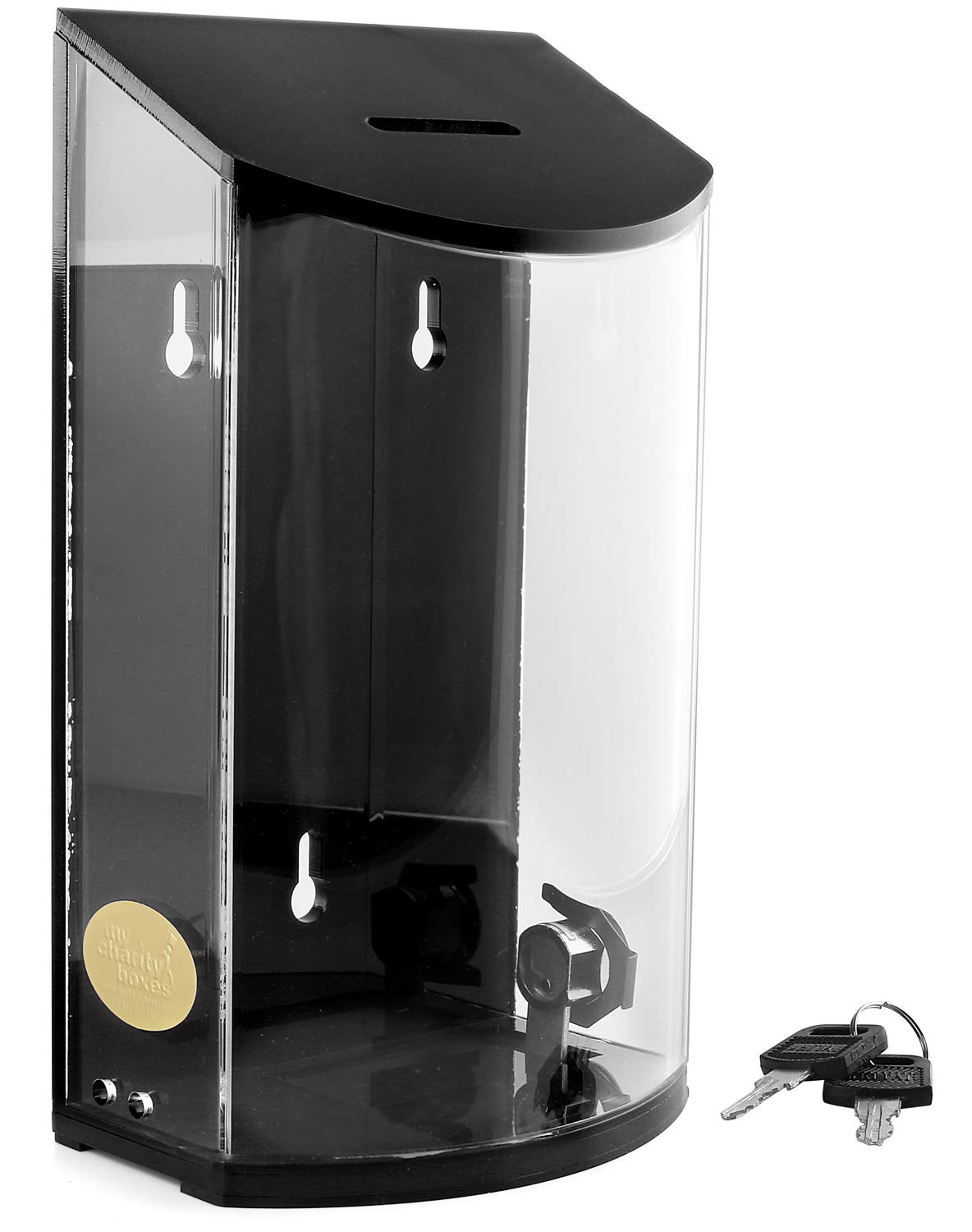 Mcb - Rounded Acrylic Box - Charity Box - Donation Box - Collection Box - Tip Container - Kupat Tzedakah (Black)