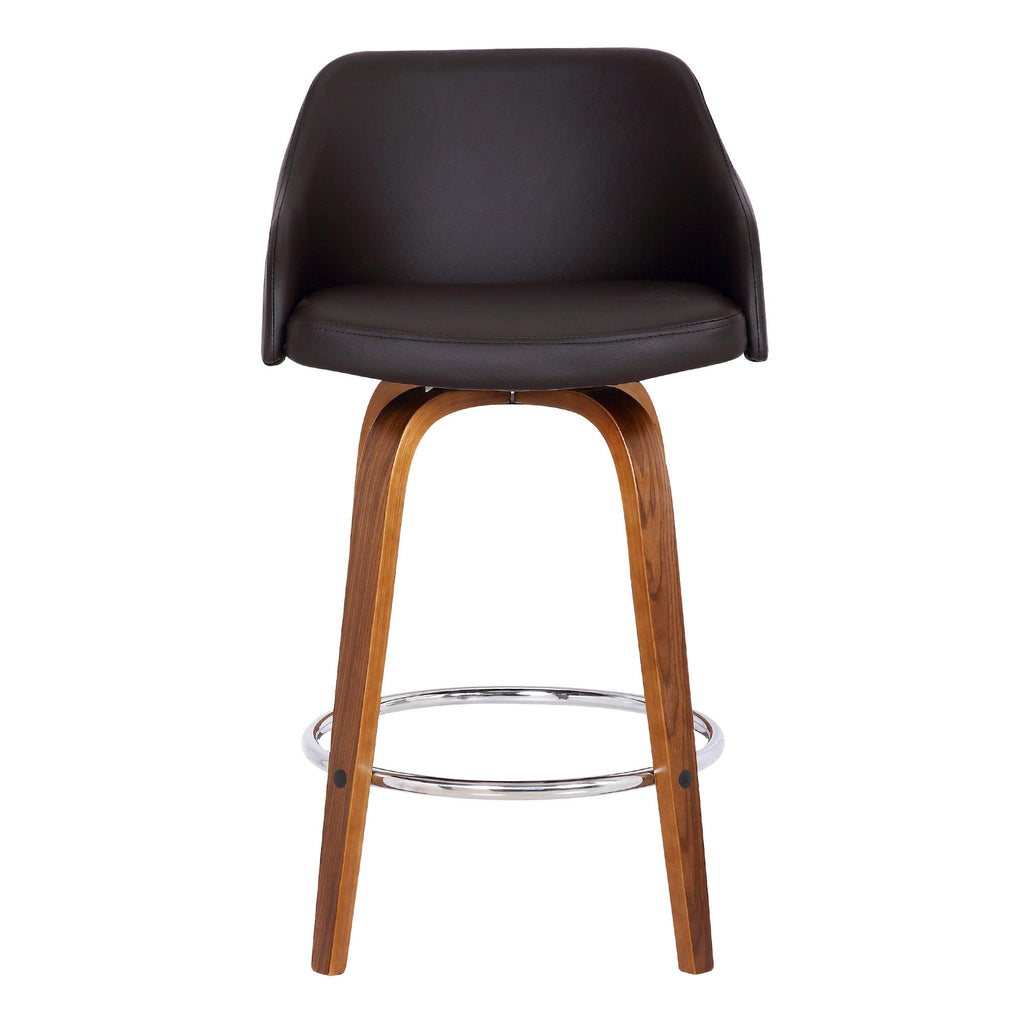 HomeRoots Chrome Steel,Faux Leather,Plywood 26' Brown Swivel Faux Leather Walnut Wooden Bar Stool