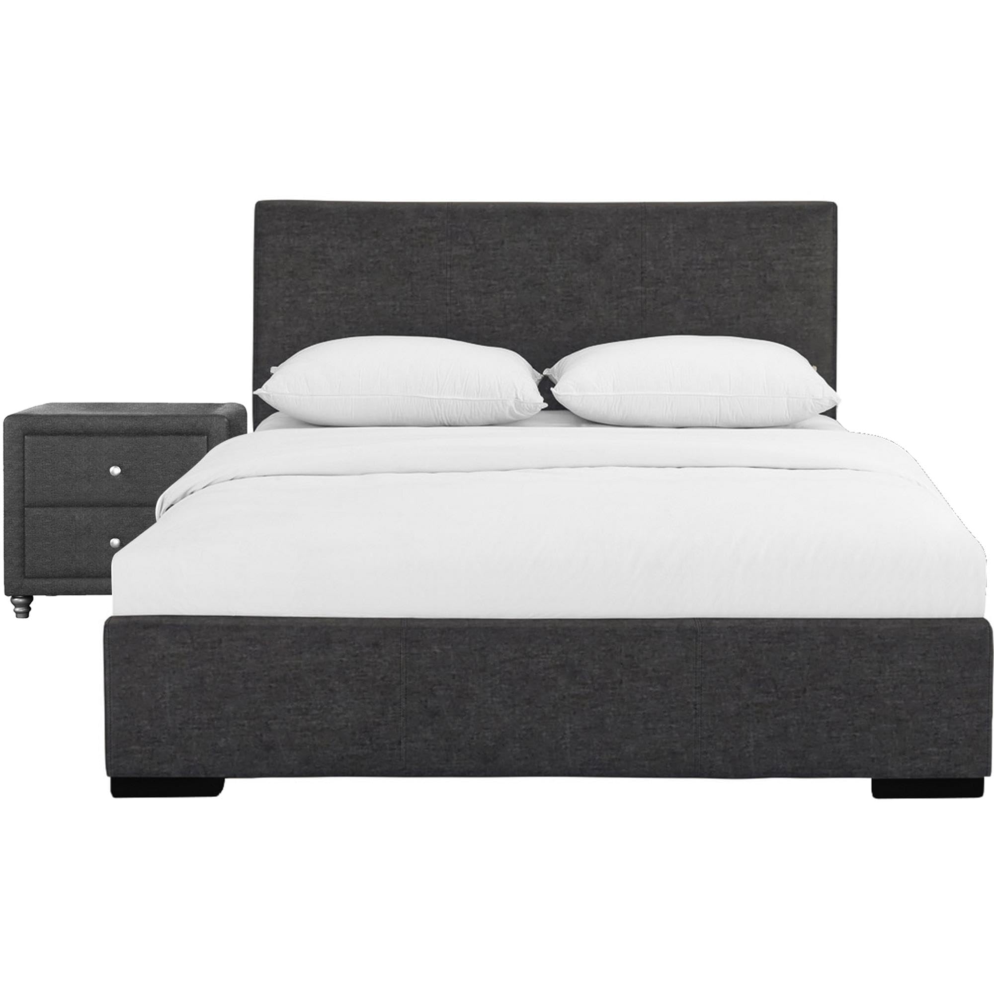 Hindes Upholstered Platform Bed, Gray, Twin with 1 Nightstand/ Gray