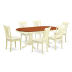 East West Furniture PLAI7-WHI-C 7 Piece Dinette Set Consist of an Oval Dining Room Table with Butterfly Leaf and 6 Linen Fabric Upholstered Dining Chairs, 42x78 Inch, Buttermilk & Cherry