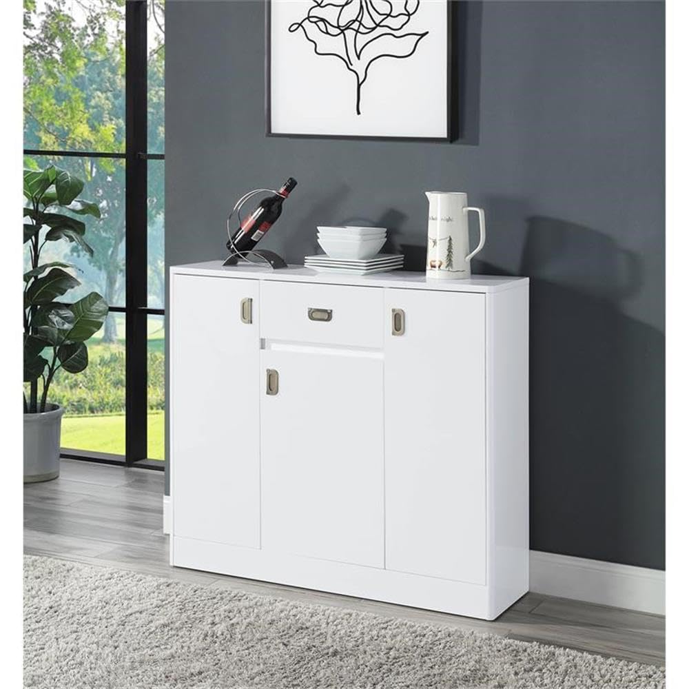 Acme Pagan Wooden Server with Drawer and Adjustable Shelves in White High Gloss