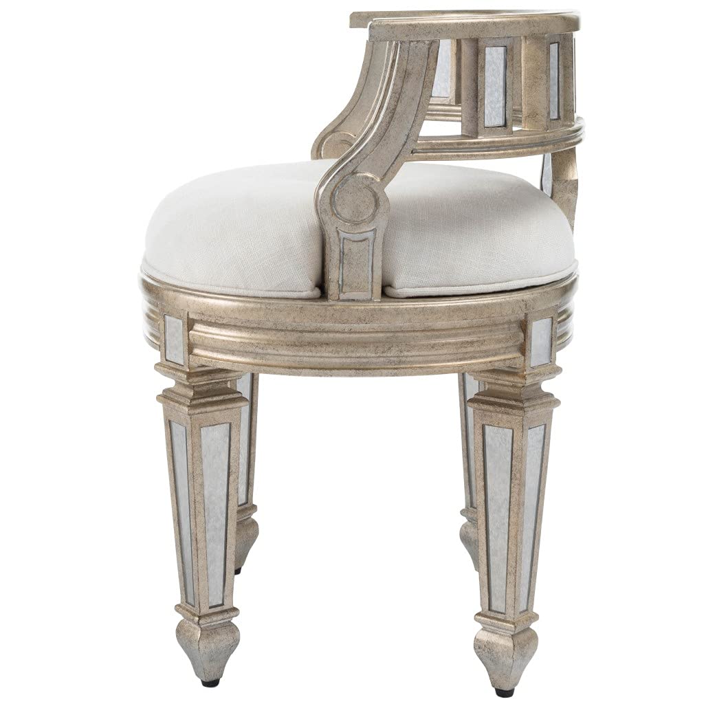 HomeRoots Silver Birch Wood Solids; MDF Mirrored Crescent Vanity Stool