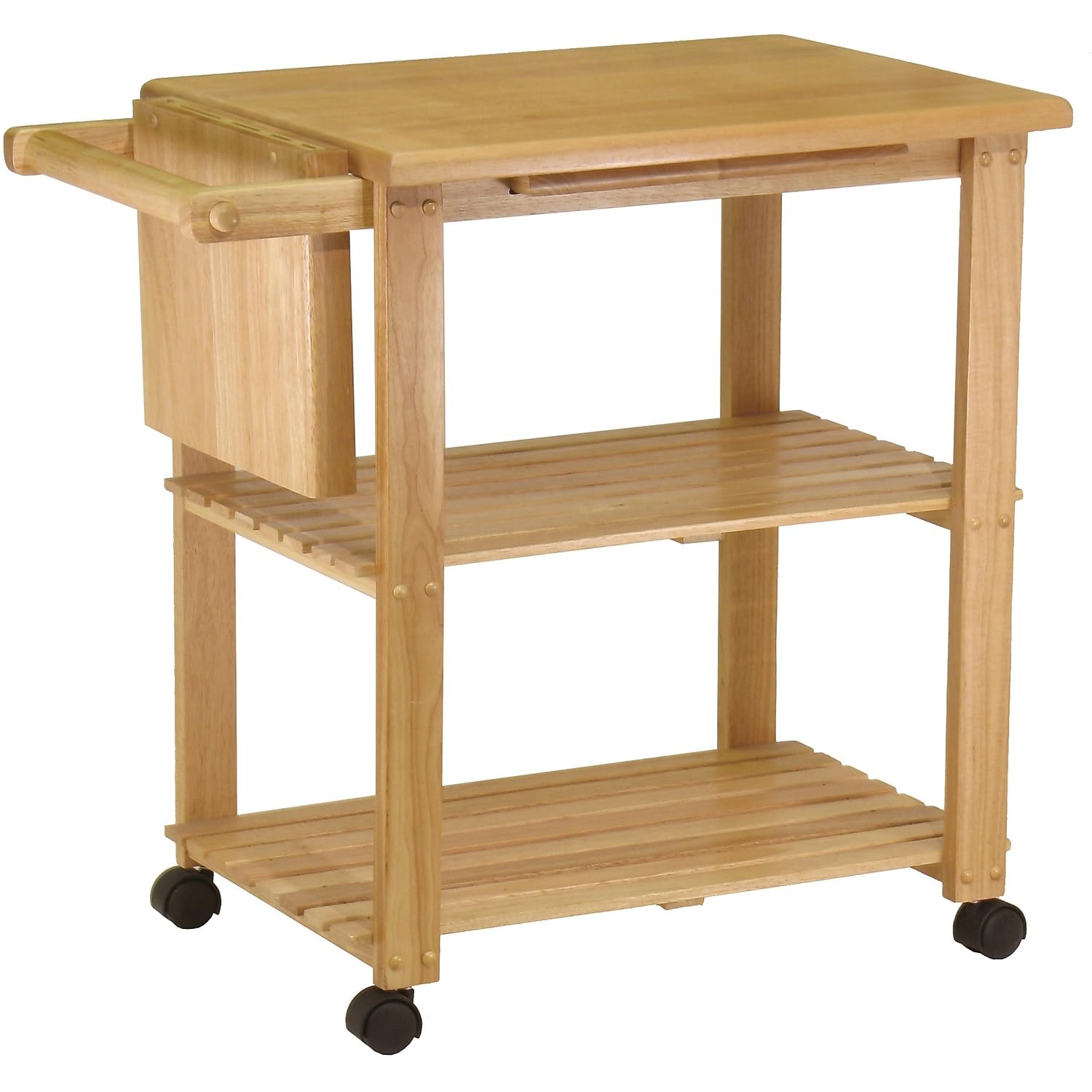 Winsome Mario 89933 Wood Kitchen Cart Natural Rolling Utility Cart with Cutting Board and Knife Holder