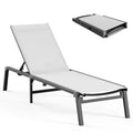 Aluminum Chaise Lounge Ourdoor - Foldable & Assemble Free Outdoor Lounge Chair With 5 Adjustable Backrest, Patio Lounge Chair For Outside Poolside Beach Pool, White